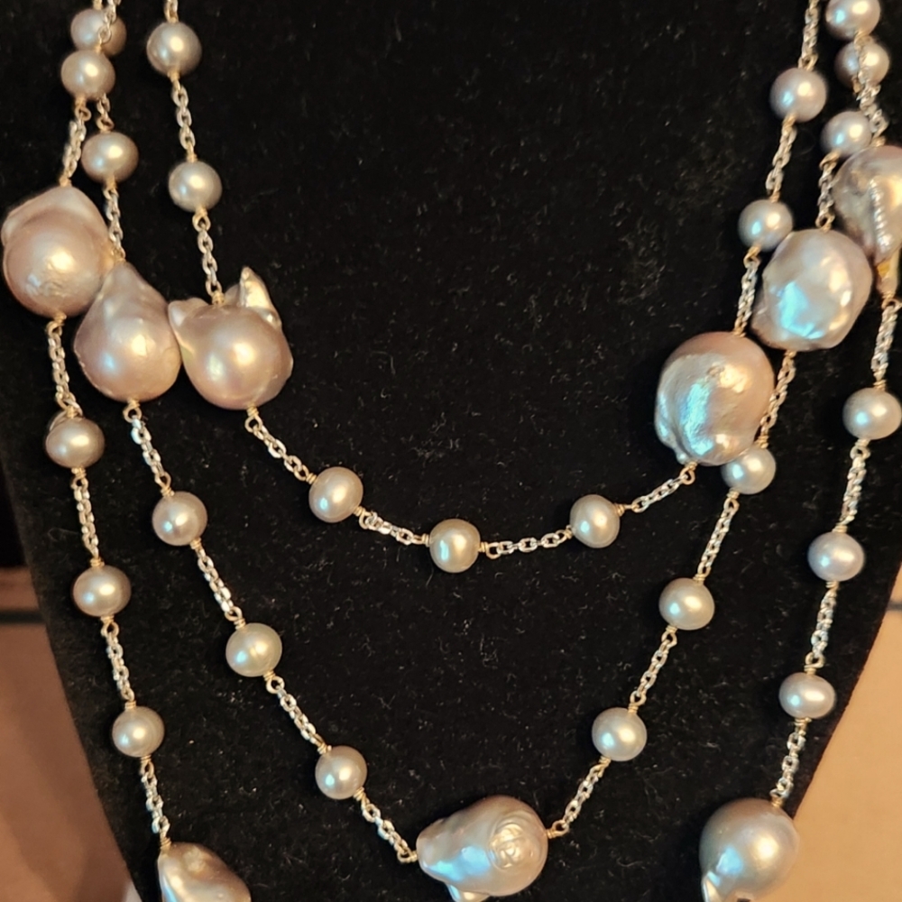 Large Baroque and Round Freshwater Pearl Necklace